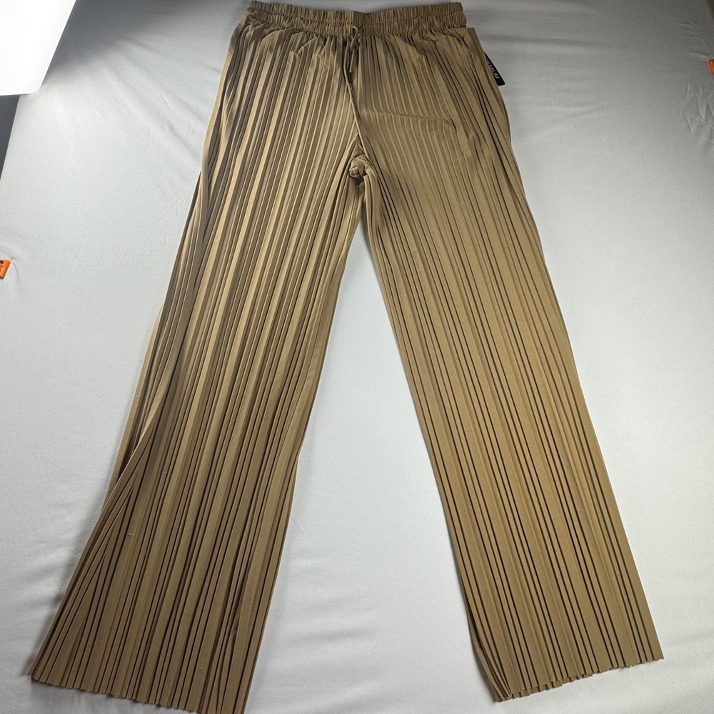 Made by Johnny Womens Pleated Wide Leg Pants Camel Tan Accordion Plus Size